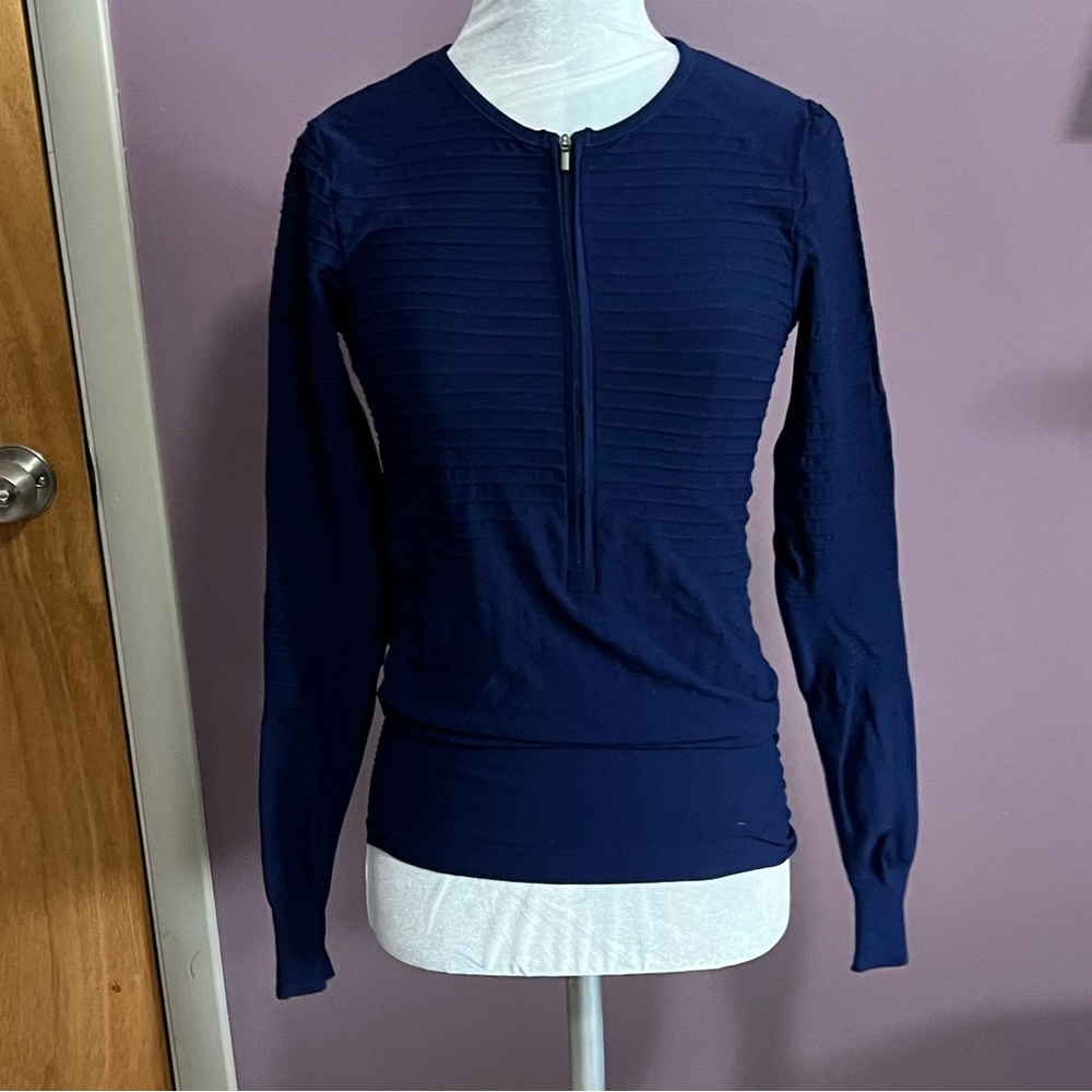 Derek Lam x Athleta Navy Half Zip Pullover Jacket Top with Non-Slip Hem